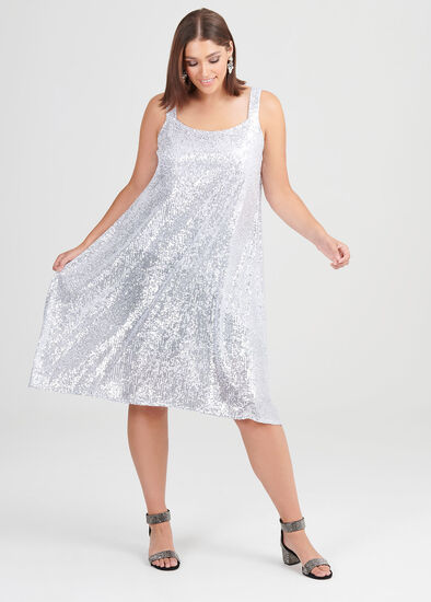 Plus Size Argent Sequin Cocktail Dress