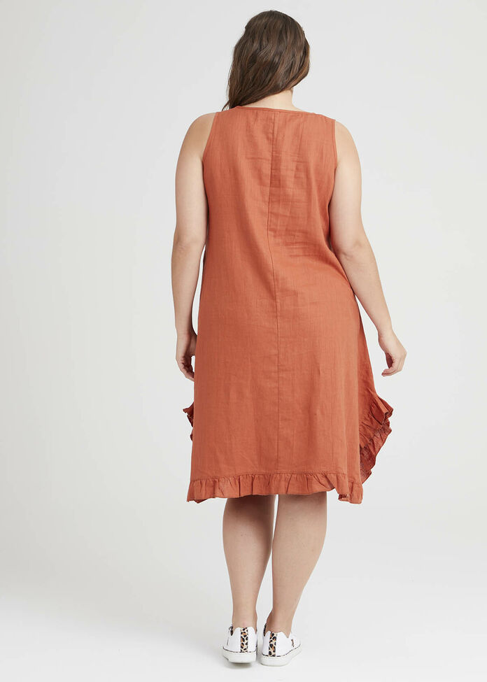 Linen Escape Gathered Hem Dress, , hi-res