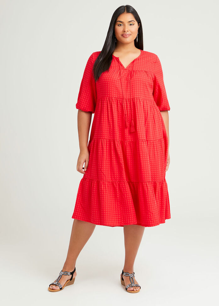 Cotton Tonal Gingham Dress, , hi-res