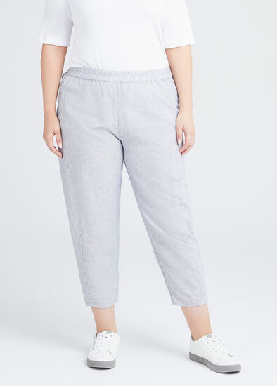 Plus Size Linen Blend Pinstripe Pants