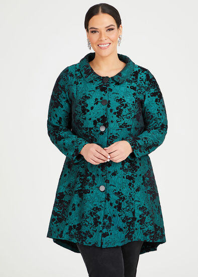 Plus Size Emerald Jacquard Dress Coat