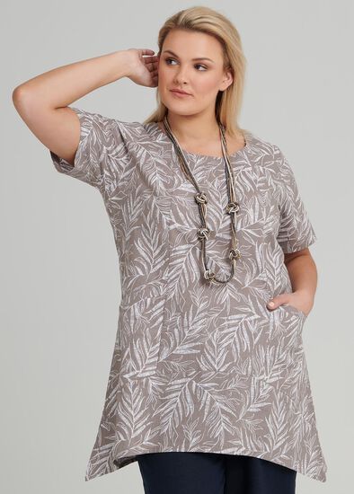 Plus Size Sketchy Leaf Linen Tunic