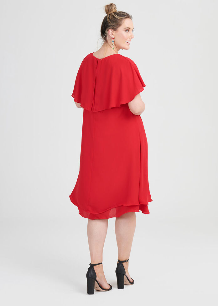 V-neck Drape Sleeve Cocktail Dress, , hi-res