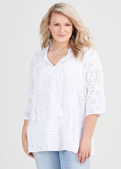 Plus Size Natural Broderie Top