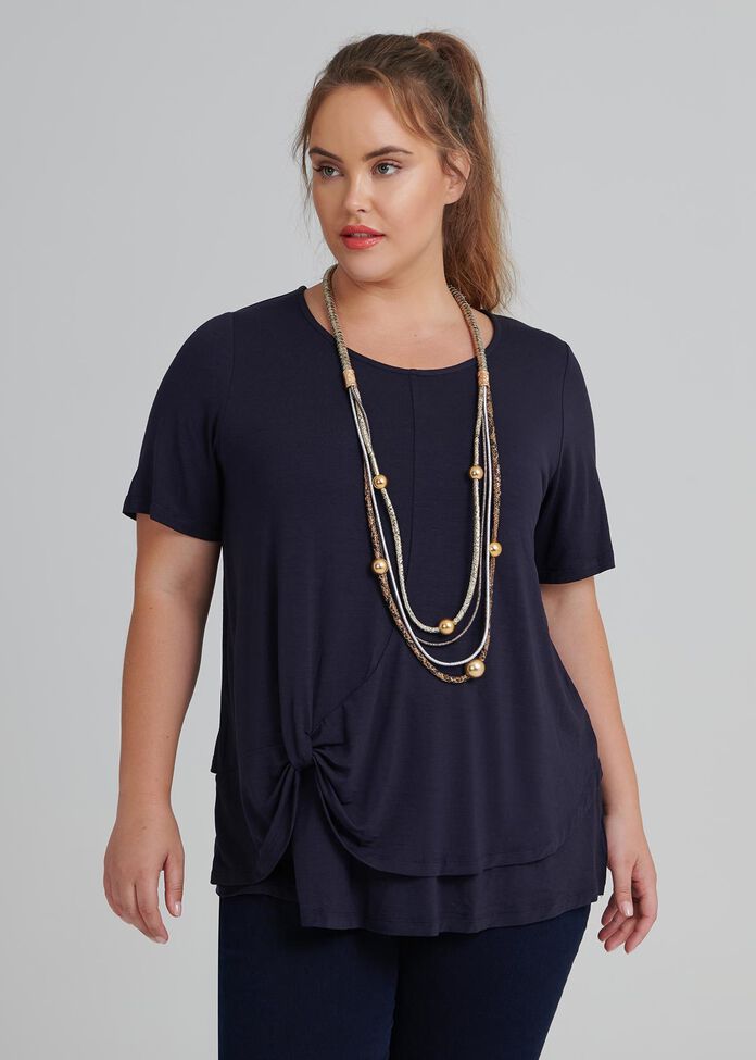 Navy Knit Knot Top, , hi-res