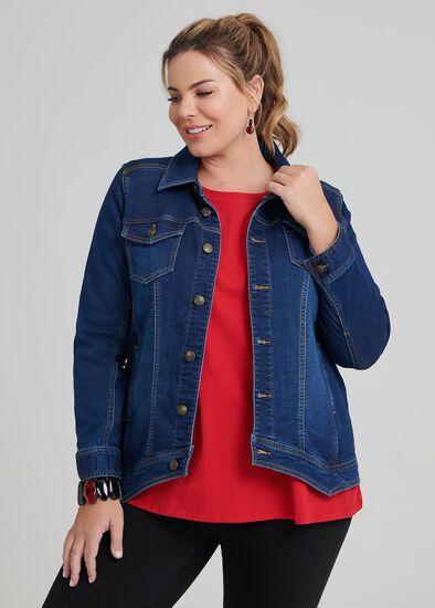 Plus Size Angle Hem Denim Jacket