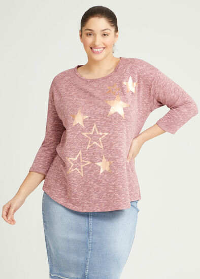 Plus Size Cotton Sequin Star Top