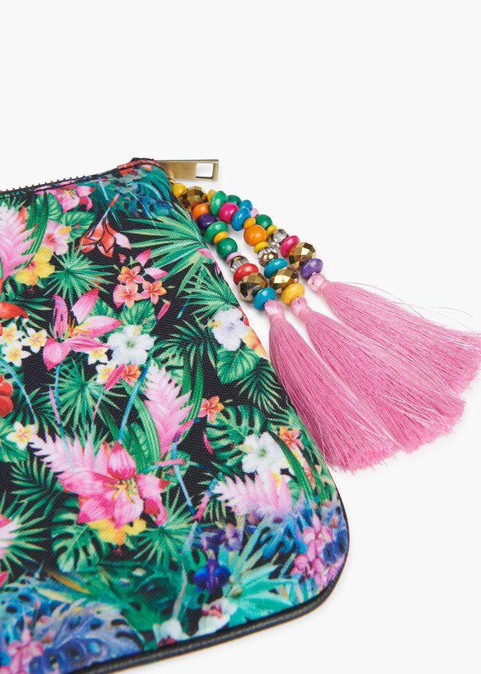 Tropical Print Clutch With Tassel, , hi-res