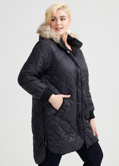 Plus Size Quilted Hooded Jacket