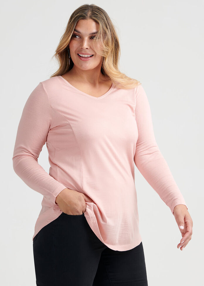 Wool Bamboo V-neck Top, , hi-res