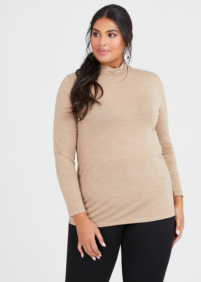 Wool Bamboo Mock Neck Top, , hi-res