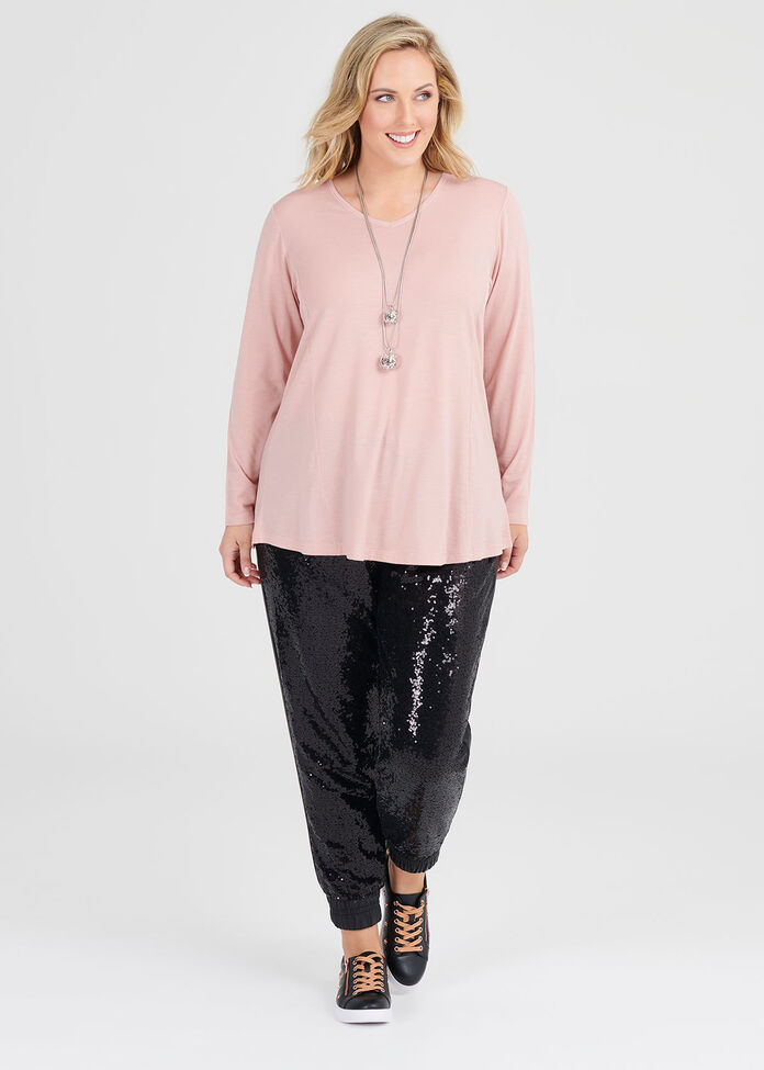 Wool Bamboo V-neck Top, , hi-res