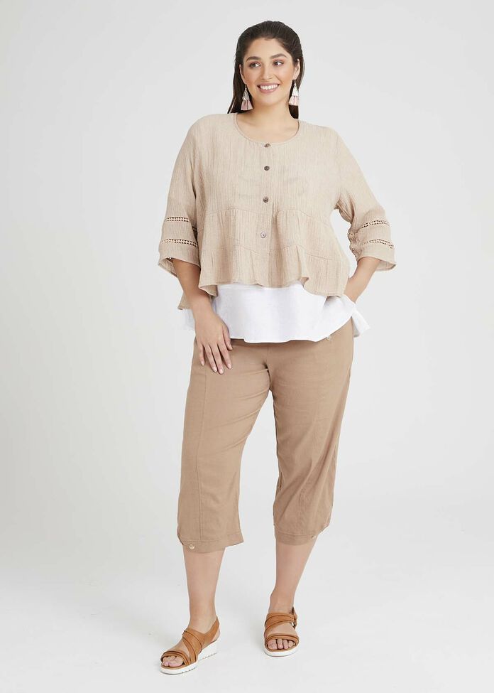 Linen Flinders Button Crop Pant, , hi-res