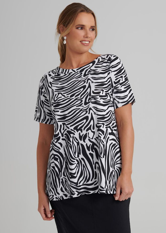 Zebra Boatneck Top, , hi-res