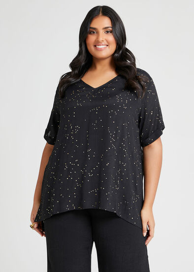 Plus Size Natural Foil V-neck Spot Top