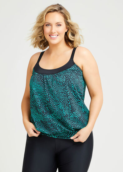 Plus Size Dot Print Blouson Tankini