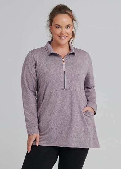 Plus Size Spacedye Zip Active Top