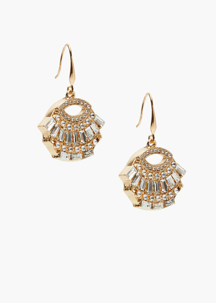 Gold Deco Crystal Earrings, , hi-res