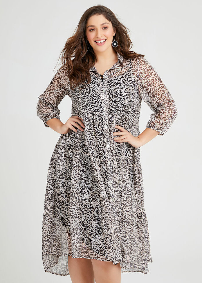 Wild Animal Boho Shirt Dress, PRINT, hi-res