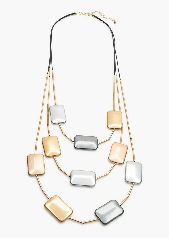 Brushed Metal Layered Necklace, , hi-res