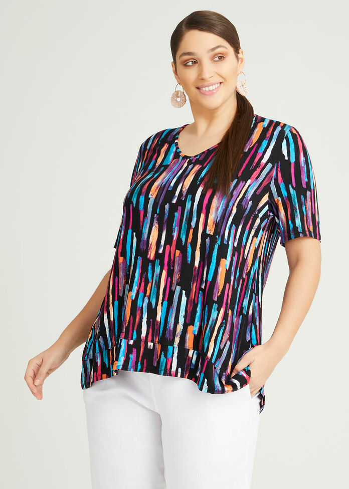 Bamboo Abstract Sia Vneck Top, , hi-res