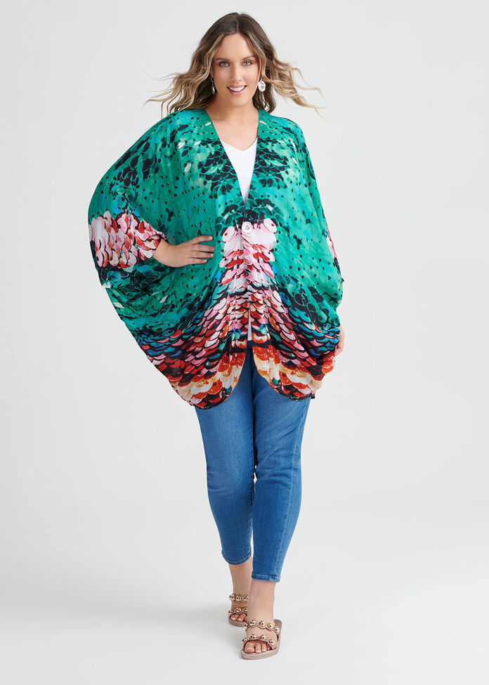 Sequin Print Shrug, , hi-res