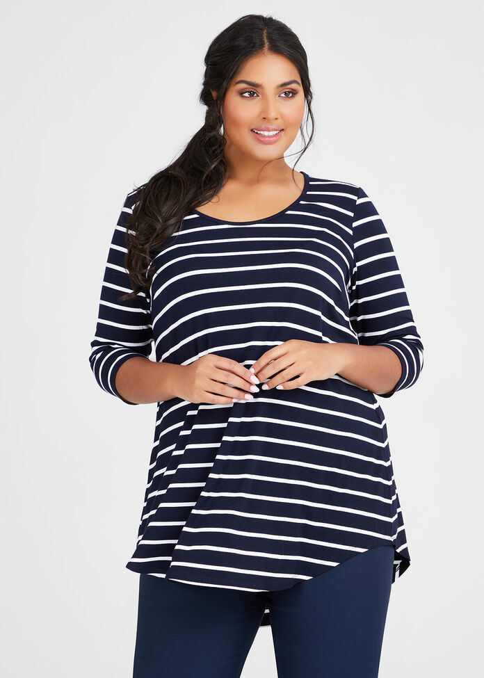 Bamboo Stripe 3/4 Sleeve Top, , hi-res