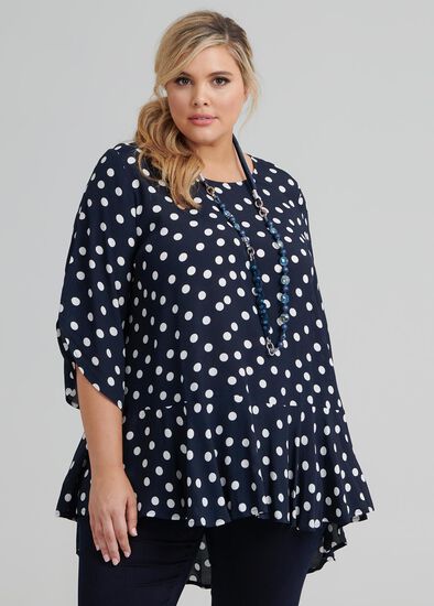 Plus Size Polka Dot Ruffle Tunic