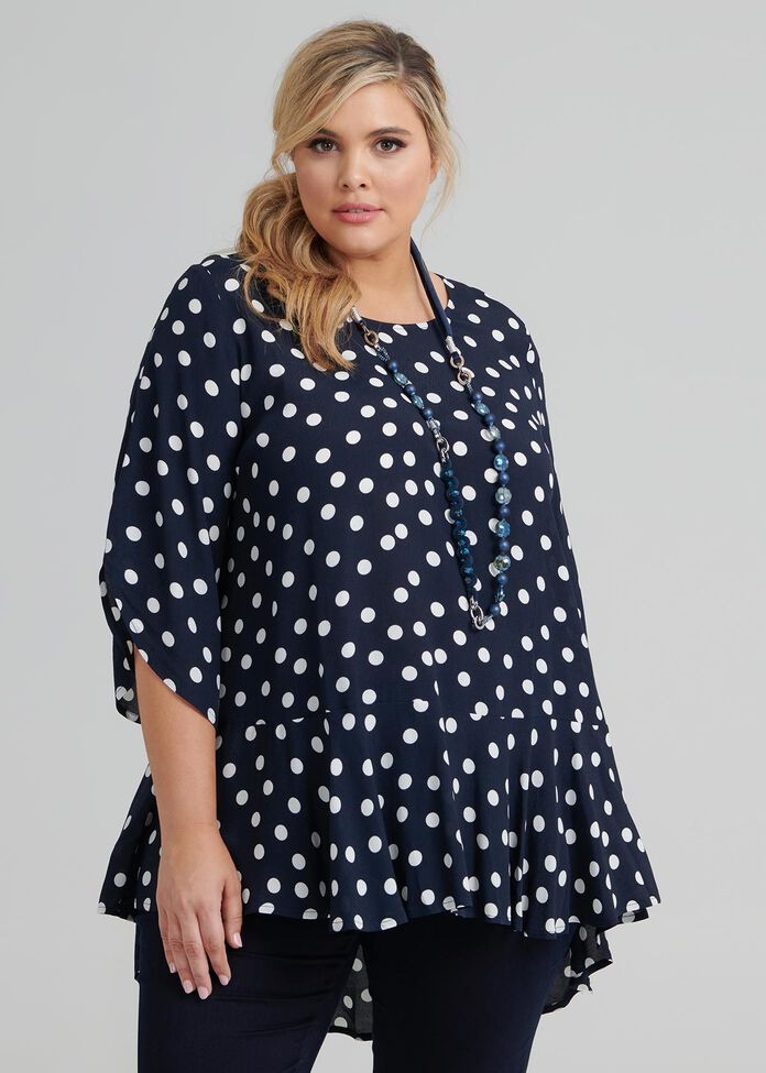 Polka Dot Ruffle Tunic, , hi-res