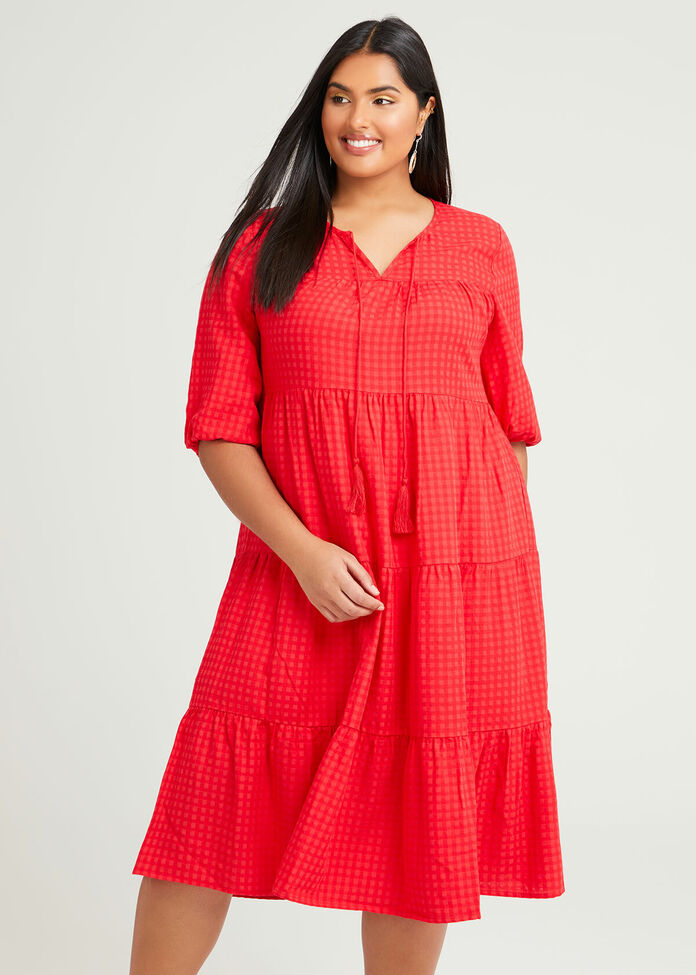 Cotton Tonal Gingham Dress, , hi-res