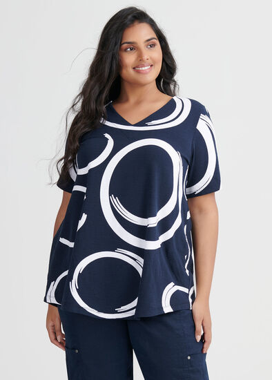 Plus Size Cotton Abstract Swirl Top