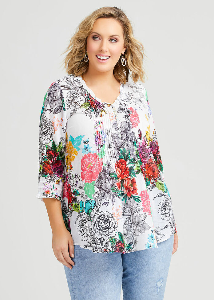 Cotton Floral Top, , hi-res