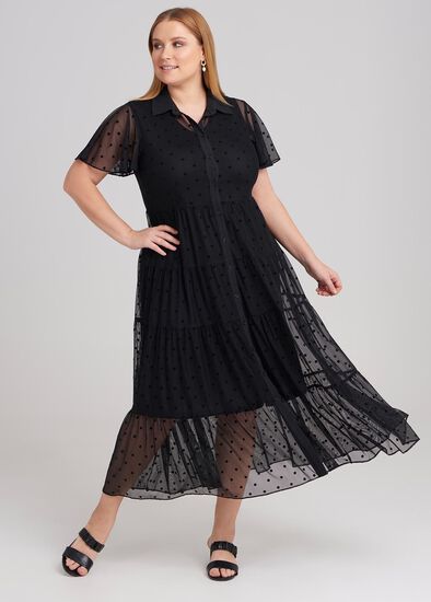 Plus Size Short Sleeve Spot Mesh Dress