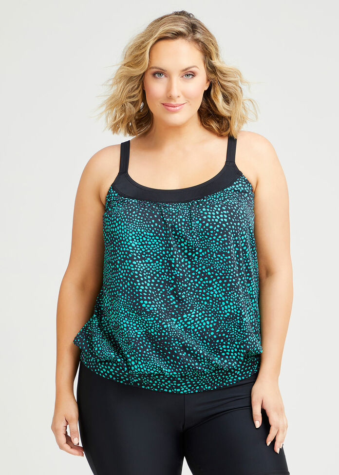 Dot Print Blouson Tankini, , hi-res