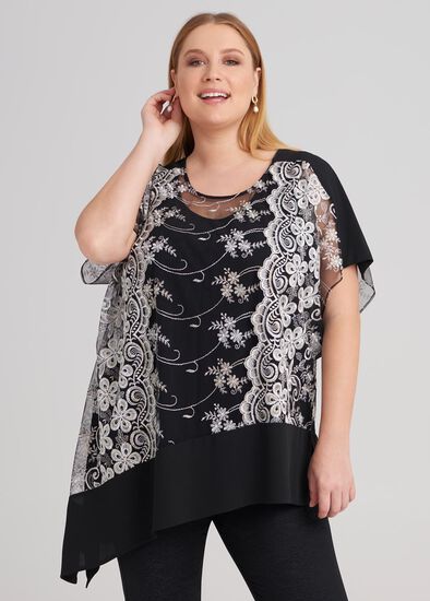 Plus Size Short Sleeve Embroidery Top