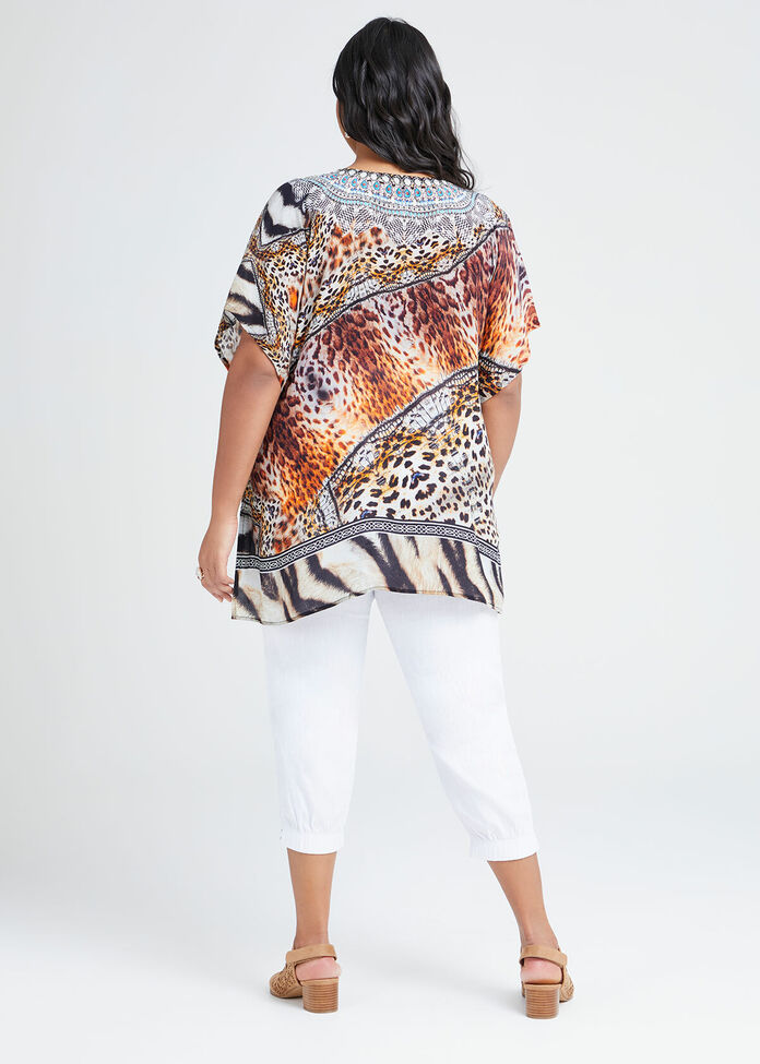 Natural Wild Side Vneck Top, , hi-res