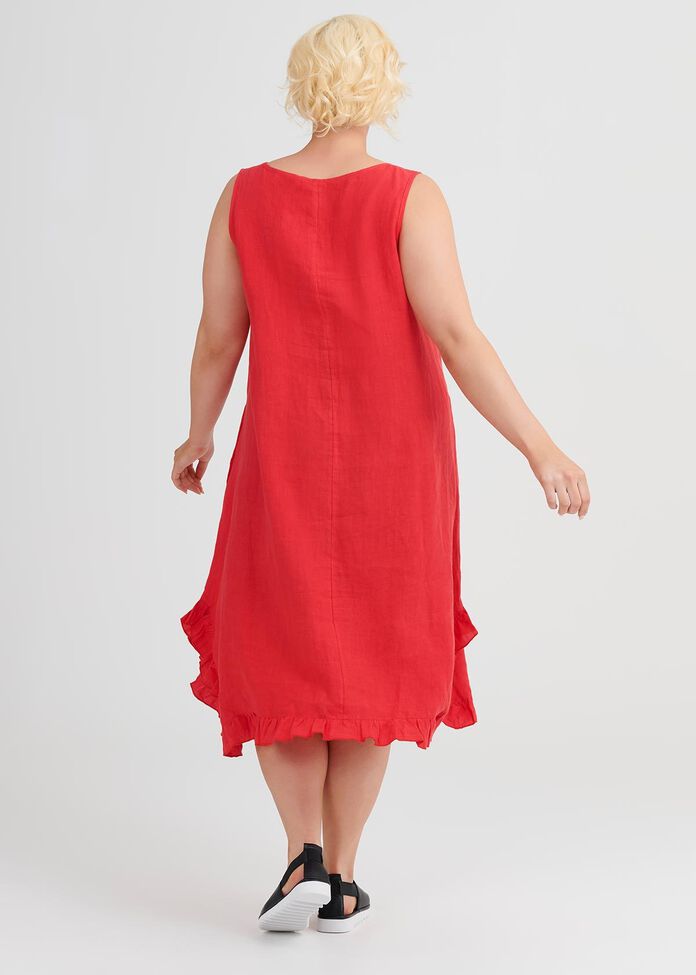 Linen Escape Gathered Hem Dress, , hi-res