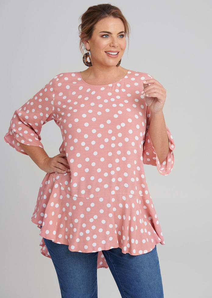 Polka Dot Ruffle Tunic, , hi-res