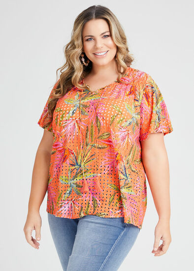 Plus Size Natural Broderie Tropical Top