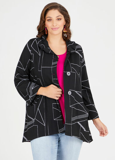 Plus Size Geo Jacquard Jacket