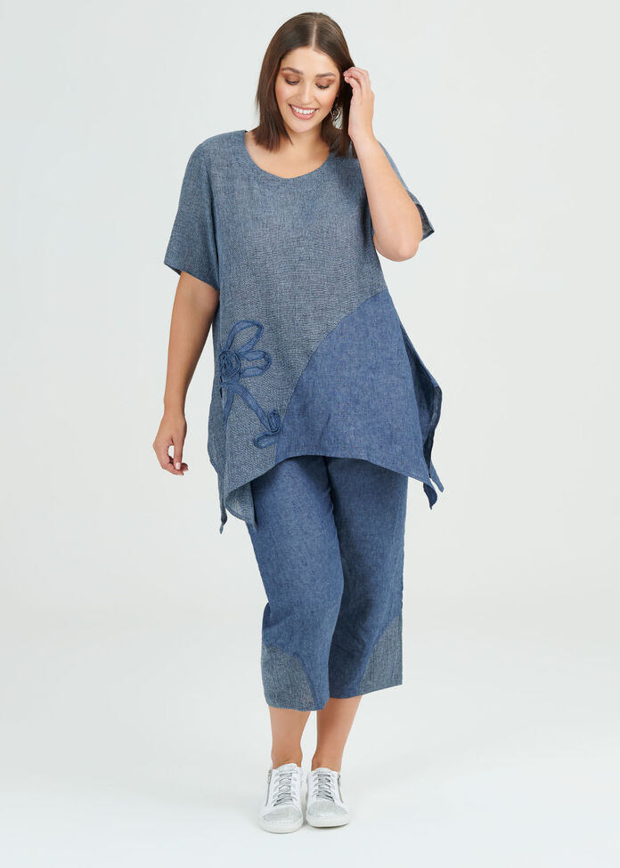 Simple Blues Linen Crop Pant, , hi-res