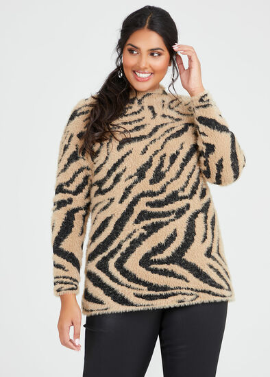 Plus Size Fluffy Zebra Knit Jumper