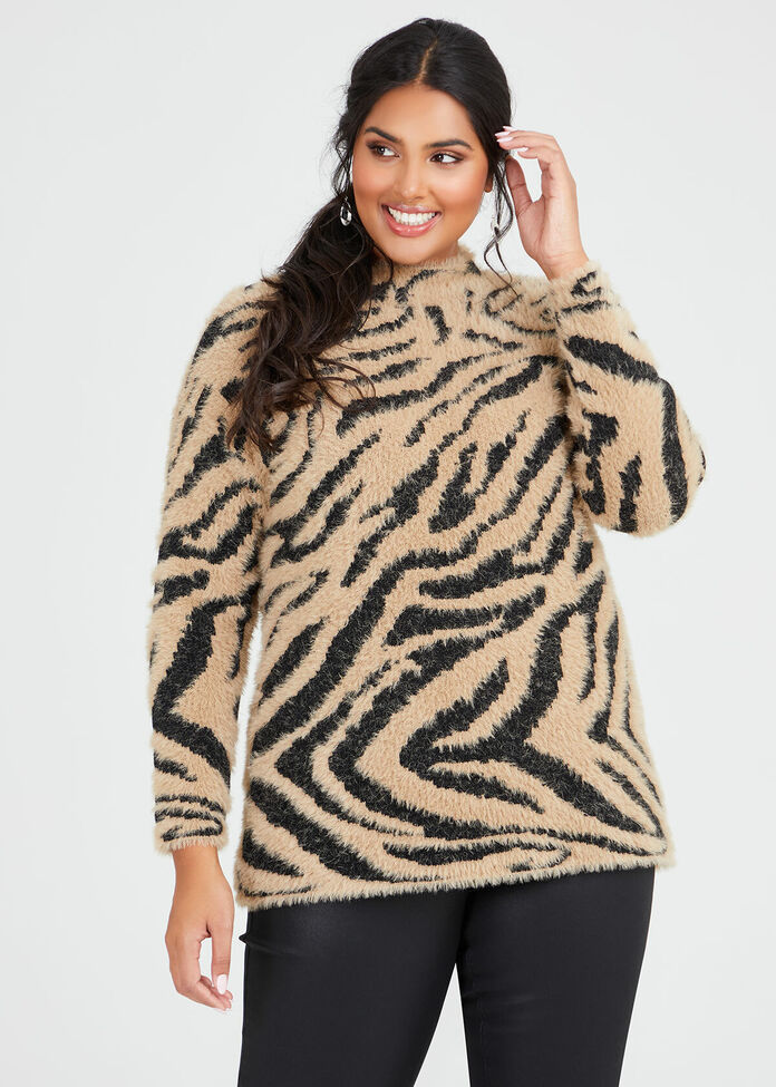 Fluffy Zebra Knit Jumper, , hi-res