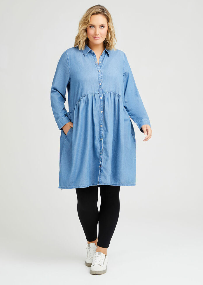 Chambray Shirt Dress, , hi-res