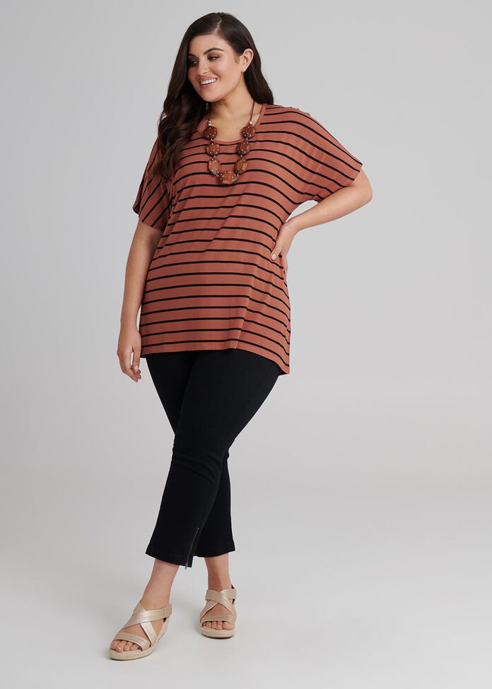 Stripe Bamboo Ss Top, , hi-res