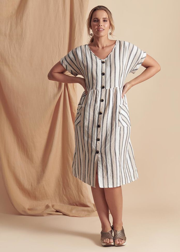 Stripe Linen Dress, , hi-res