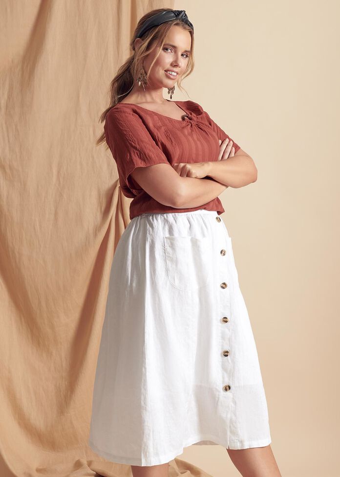 Button Linen Skirt, , hi-res