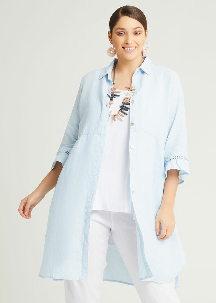 Linen Ava Longline Shirt, , hi-res