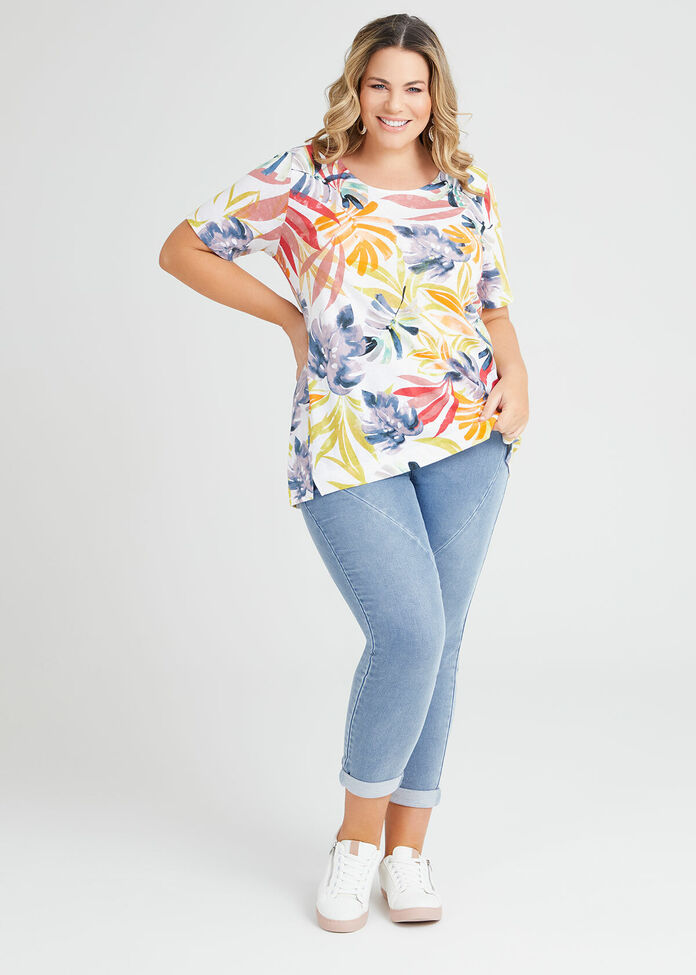 Linen Blend Tropics Print Top, , hi-res