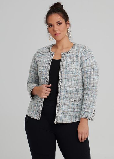 Plus Size Metallic Tweed Cardi